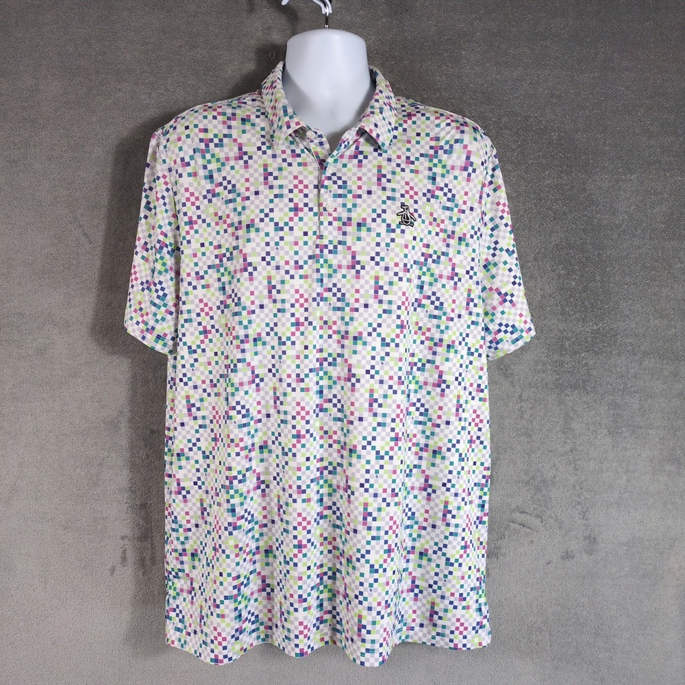 Original Penguin Mens XL Pixelated Geometric Polo Shirt Multicolor Short Sleeve